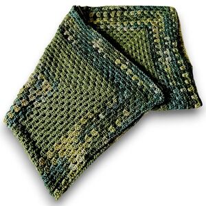 Hand Crocheted Blanket Baby Lap Afghan Green Cream Blue Yellow 36"x36" NWOT